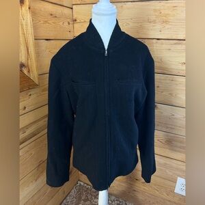 Women's Small Wool Black Zip-Up Jacket Varsity Classic Quiet Luxury Minimalist